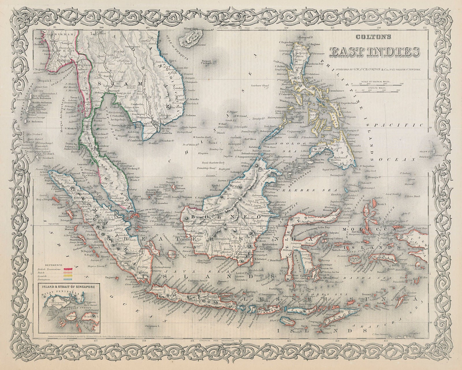 East Indies. Malaysia Indonesia Philippines Indochina Singapore. COLTON 1869 map